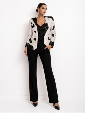 Creative Creations | Vintage Black White Silk Sequin Jacket